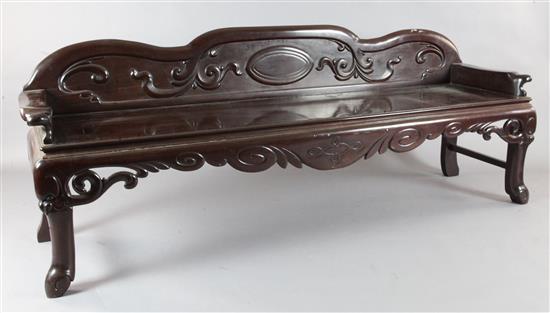 A large Chinese hardwood bench, late 19th / early 20th century, L.224cm